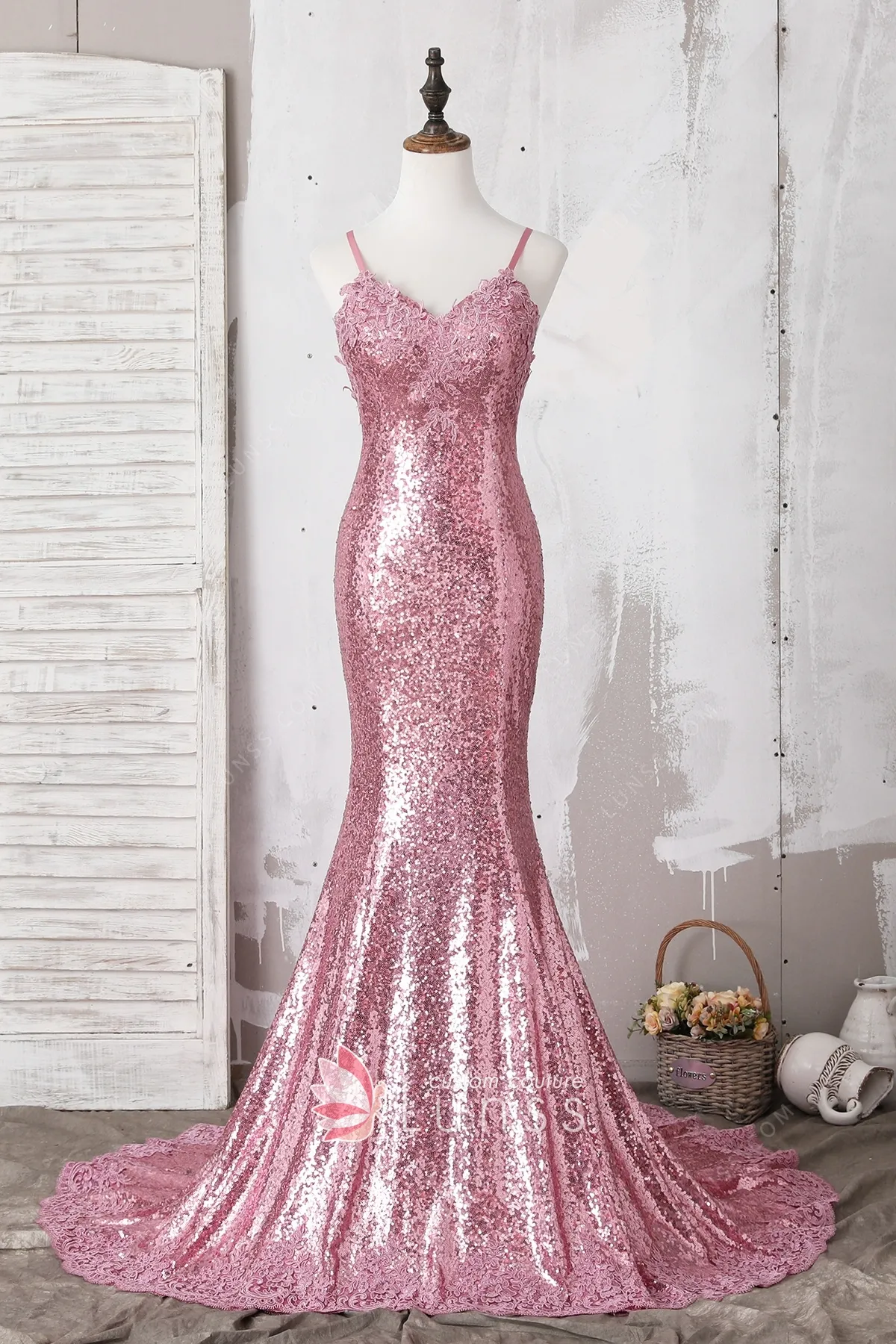 pink sequin prom dress