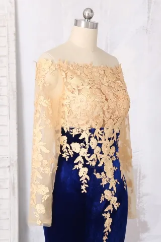 illusion gold lace off the shoulder long sleeve dress