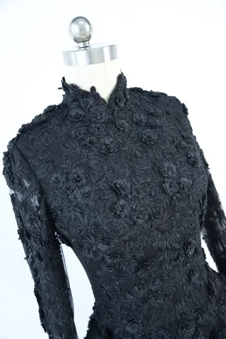 3d lace high neckline long sleeve dress