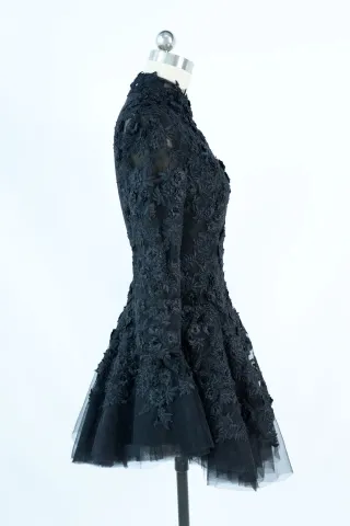 black 3d lace long sleeve cocktail dress