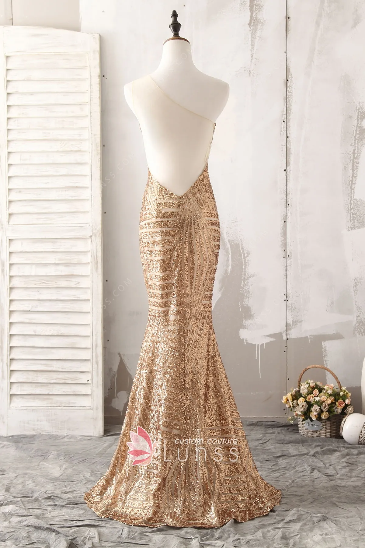 gold sequin gown