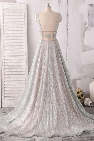 sparkly glitter low back designer prom dress