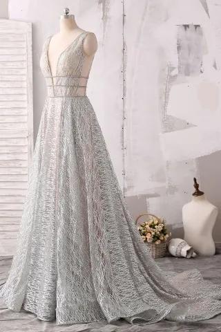 sparkly glitter plunging neck prom dress
