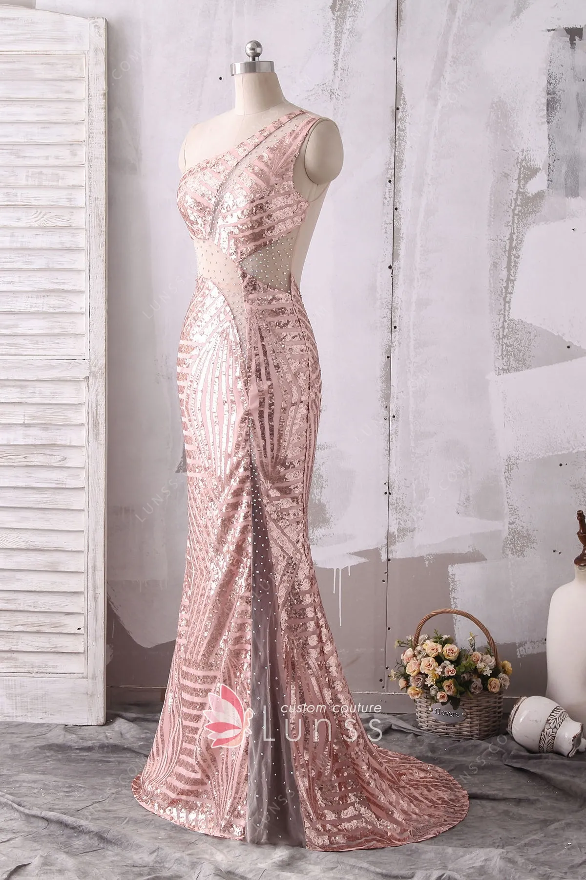 sheer rose gold dress