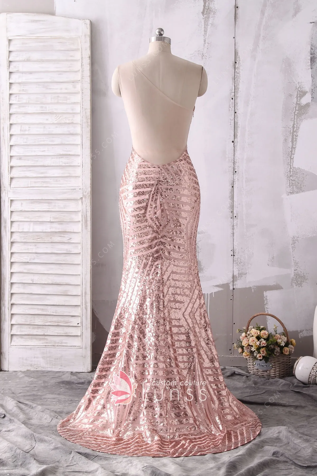 prom dress rose gold sequin