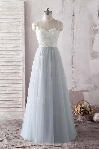 ivory lace dusty blue tulle two tone bridal shower dress