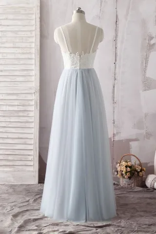 lace and tulle A line long bridal shower dress
