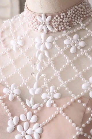white rhinestones illusion high neckline