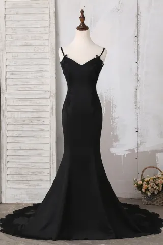 black jagged lace low back mermaid long train formal gown