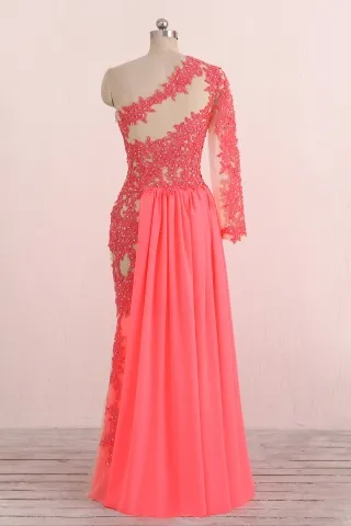 sheer one sleeve lace and chiffon long prom dress