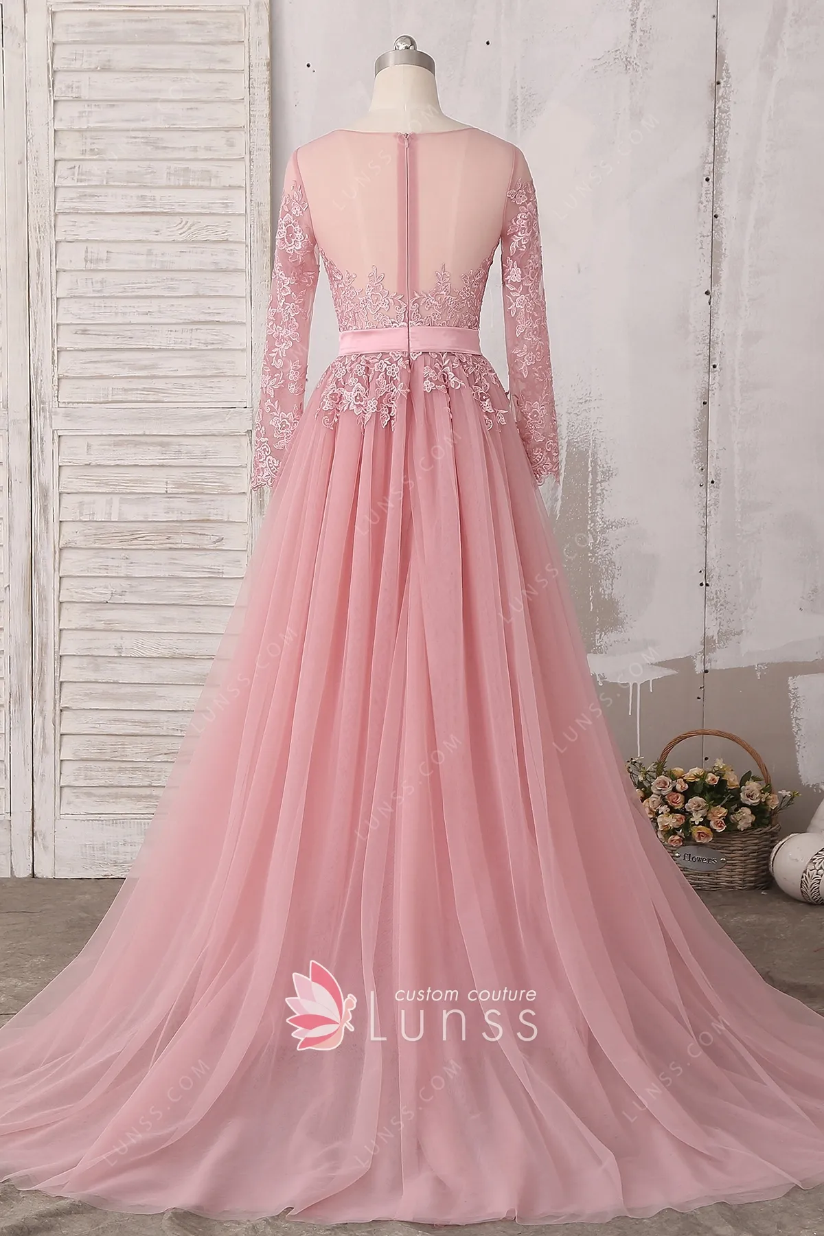 Elegant Dusty Pink Illusion Lace Tulle 