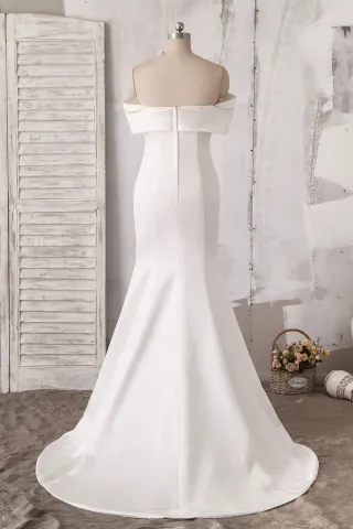 ivory satin off the shoulder mermaid prom dress