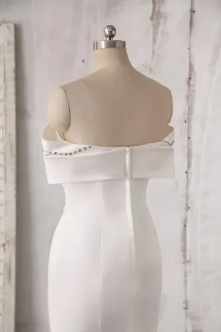 off the shoulder ivory prom dress