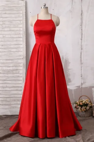 celebrity inspired red satin spaghetti strap simple dress