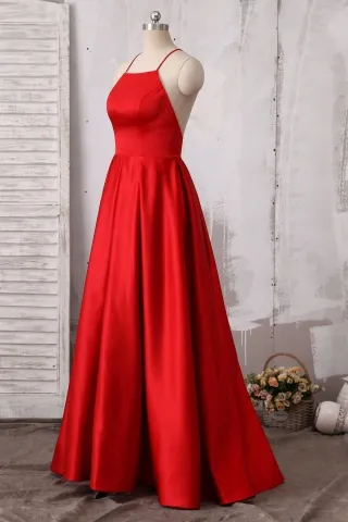 celebrity red satin simple dress