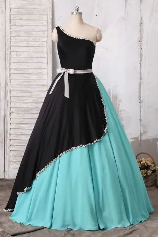asymmetrical beaded one shoulder tiffany blue ball gown