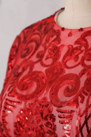 long sleeve unique red sequin dress