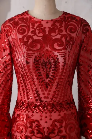 unique red sequin long sleeve cocktail dress