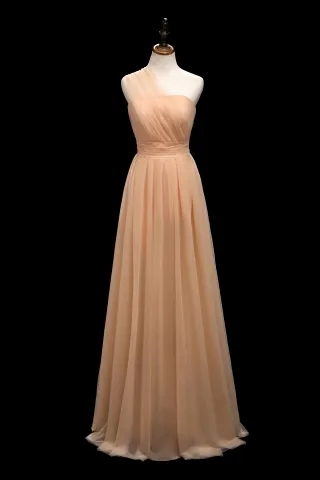 simple one shoulder apricot tulle a line evening dress