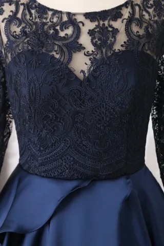 illusion sweetheart navy formal gown