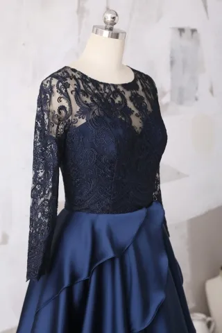 navy lace long sleeve formal dress