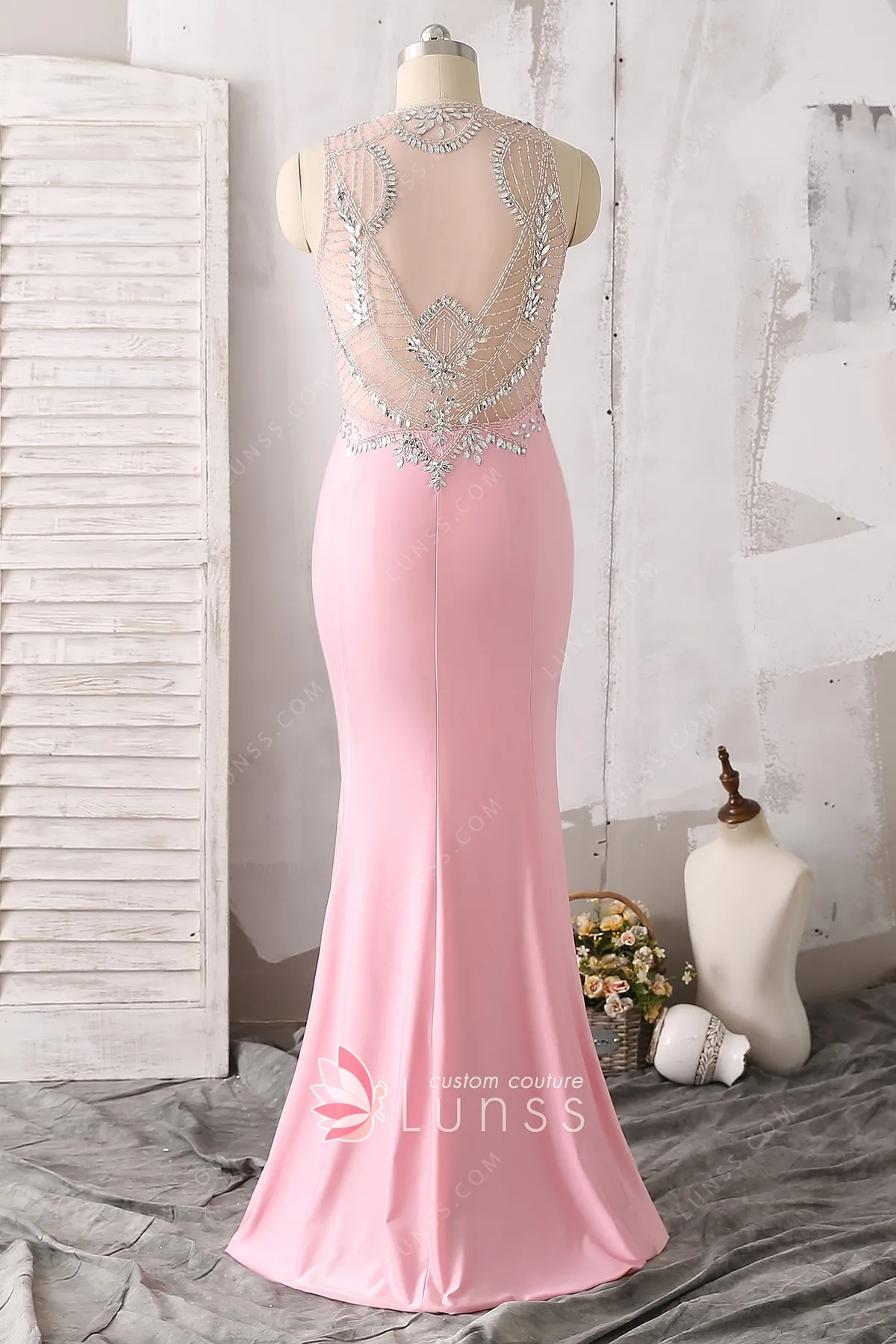 Elegant Ombre Pink Chiffon Beaded Mermaid Party Dress Long Prom Dresses SP808 main image 0