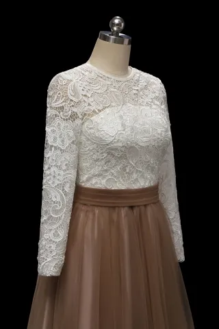 illusion ivory lace long sleeve dress