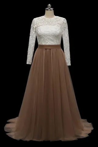 ivory lace dark nude tulle two tone vintage bridal dress