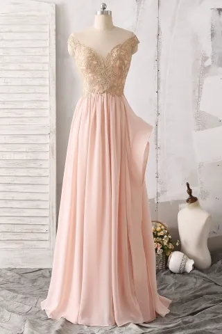 pearl pink chiffon and lace celebrity bridesmaid dress
