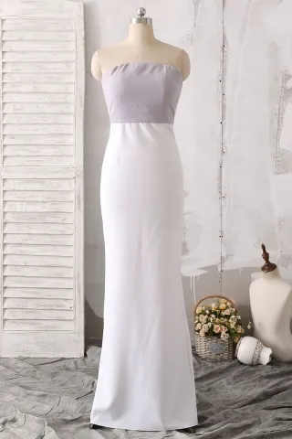 gray and ivory two tone jersey simple sheath evening gown