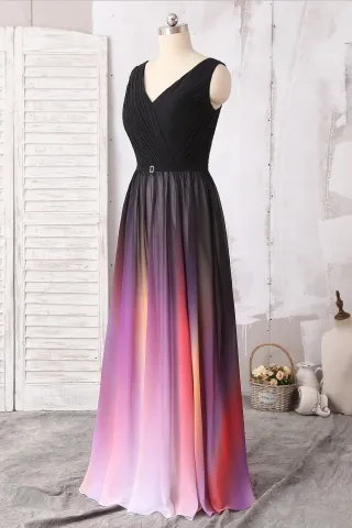 ombre purple long bridesmaid dress