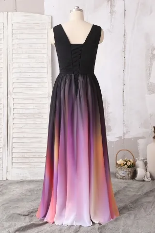 sleeveless black purple pink ombre bridesmaid dress