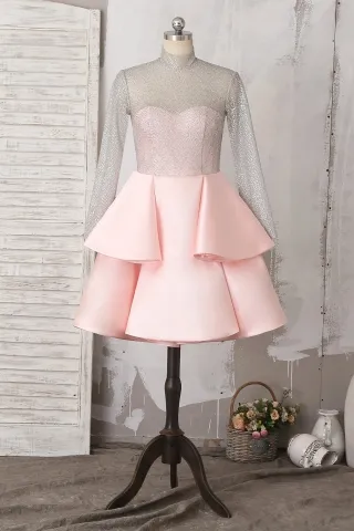 silver glitter pink satin unique two tone cocktail dress