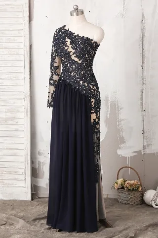 fancy one sleeve beaded lace prom dress
