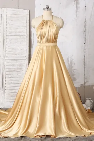 Hot Simple Gold Prom Dresses 2024 Satin Mermaid Formal Dress – MyChicDress