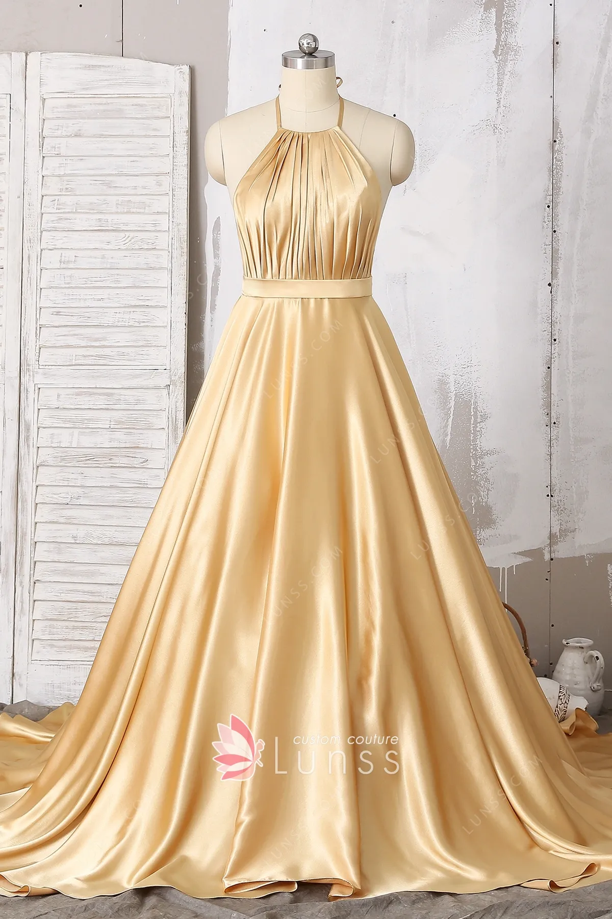 Silk Satin Simple Prom Dress Gold Evening Dress cc372 main image 0