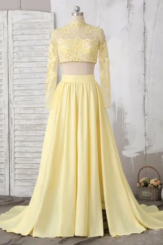 daffodil lace taffeta two piece long sleeve prom dress