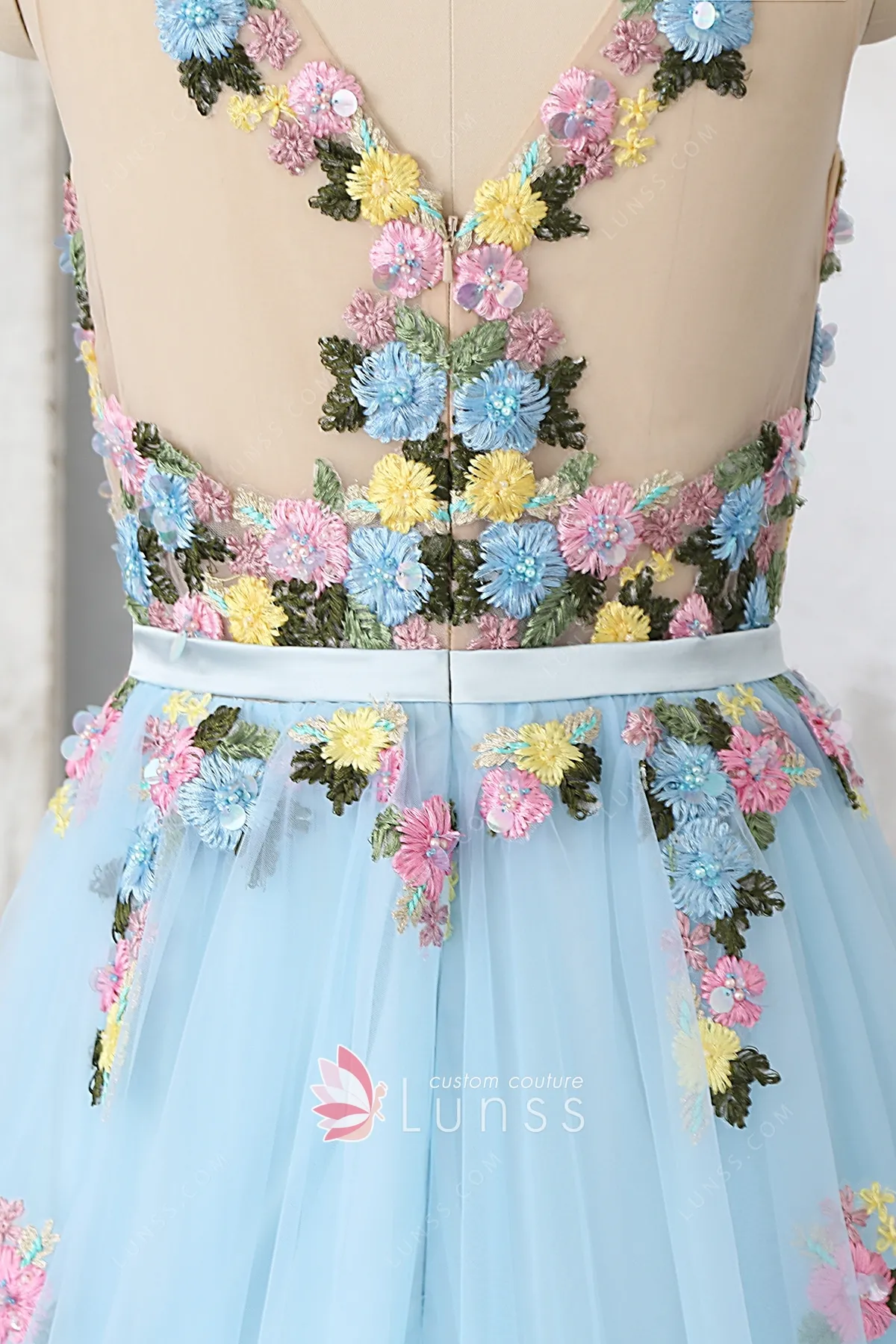 Plum 3D Floral Detail Tulle Evening Dress
