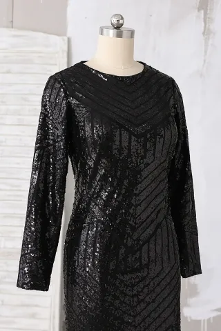 black sequin long sleeve prom dress