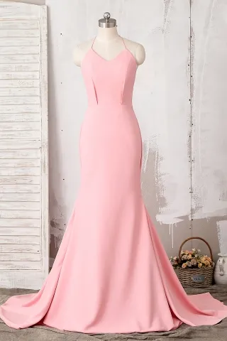 elegant pink spandex v neck mermaid long formal dress