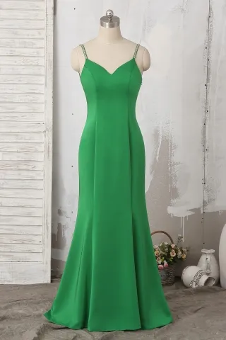 green satin mermaid evening dress with detachable cape