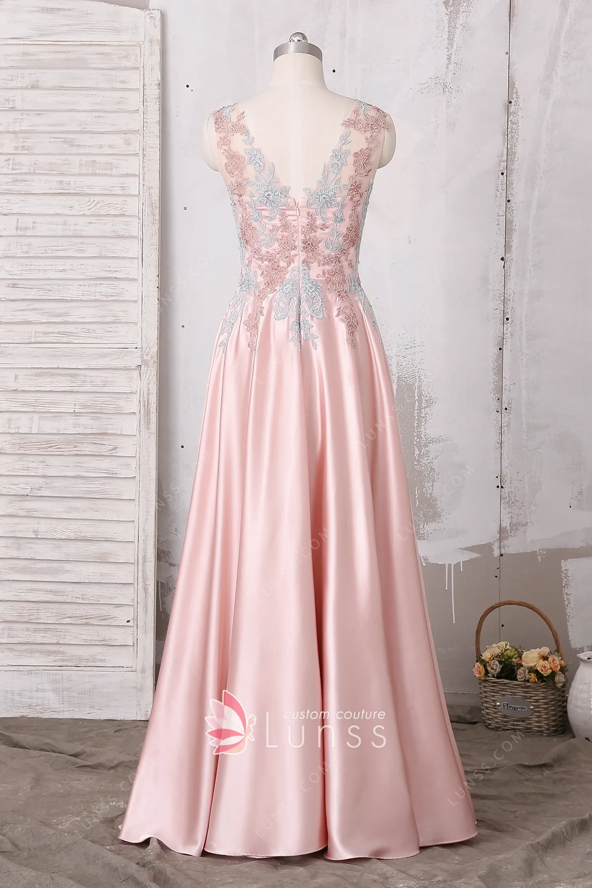 pink and gray prom dress