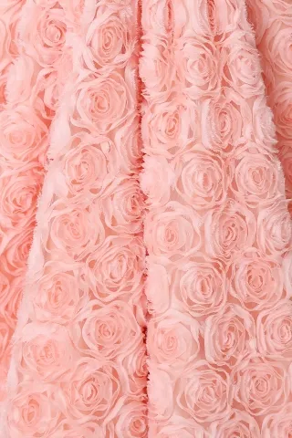 peach pink 3d rosette dress