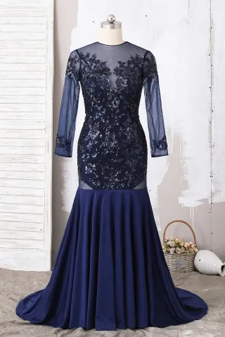 glitter navy sequin lace mermaid jersey prom dress
