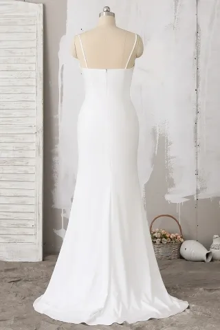white jersey mermaid long evening dress