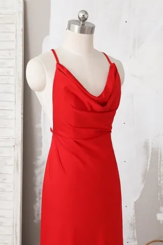 red spandex cowl neckline dress
