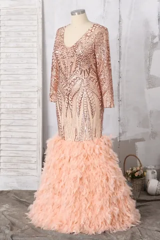 rose gold sequin feather plus size dress