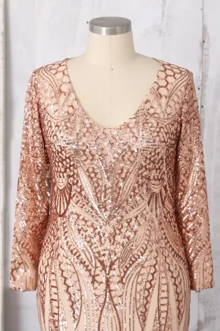 unique pattern rose gold sequin long sleeve dress