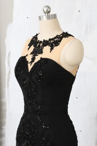 black lace illusion neckline