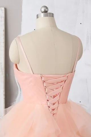 lace up back peach dress